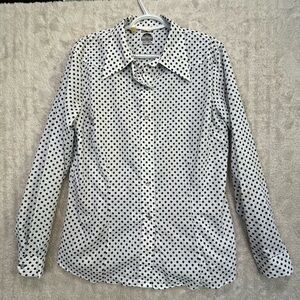Vtg Miller Womens Western Wear Polka Dot Shirt Sz L Pearl Snap Black White Retro